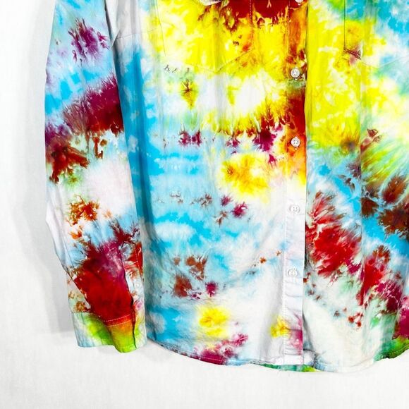 Cato Size Large Top The Drama Tie Dye Handmade Button Down Pink Green Cotton 954 - Picture 4 of 12